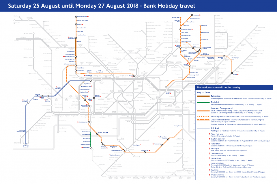 August Bank Holiday line closures