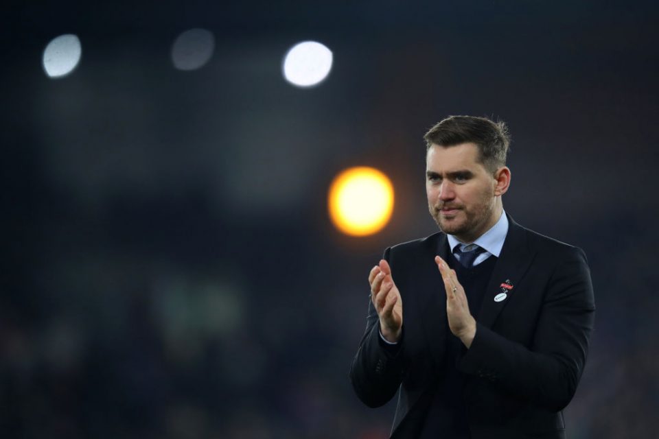 LONDON, ENGLAND - JANUARY 05: Michael Jolley, Manager of Grimsby Town applauds the fans after the FA Cup Third Round match between Crystal Palace and Grimsby Town at Selhurst Park on January 05, 2019 in London, United Kingdom. (Photo by Dan Istitene/Getty Images)