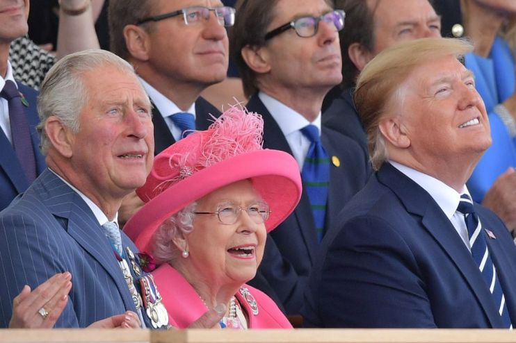 Prince Charles, Queen Elizabeth and US President Donald Trump enjoyed a fly-by at the anniversary celebrations in Portsmouth