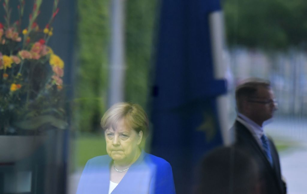 German Chancellor Angela Merkel waits for the arrival of North Macedonia's Prime Minister for talks at the Chancellery in Berlin on June 13, 2019. (Photo by Tobias SCHWARZ / AFP)        (Photo credit should read TOBIAS SCHWARZ/AFP/Getty Images)