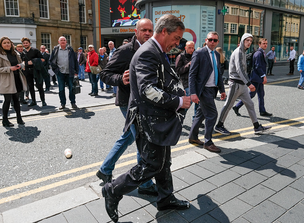 Farage was left soaked after the 'milkshaking' incident in Newcastle