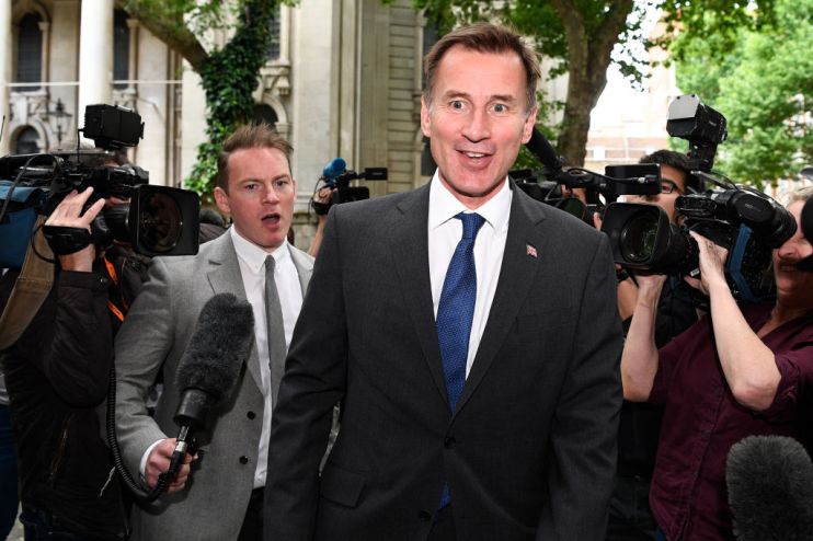 LONDON, ENGLAND - JUNE 21: Conservative leadership candidate, Jeremy Hunt arrives at an Local Government Association meeting in Westminster on June 21, 2019 in London, England. Jeremy Hunt finished in second place on 77 votes, as Boris Johnson topped yesterday's Conservative leadership ballot with 160 votes. Johnson and Hunt will now campaign to party members prior to a final ballot, the result of which will be announced during the week of 22 July. (Photo by Leon Neal/Getty Images)