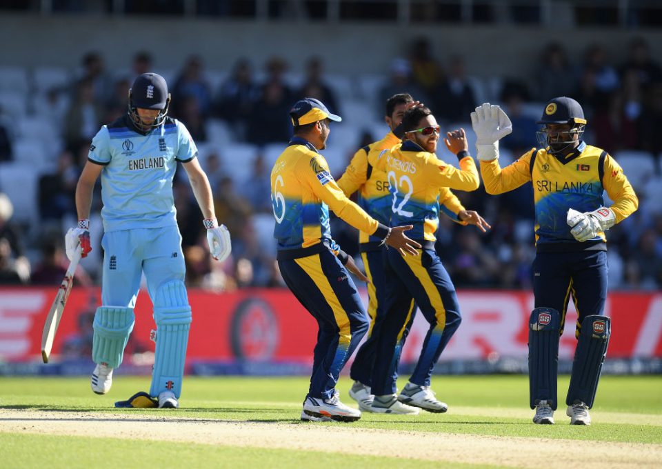 LEEDS, ENGLAND - JUNE 21: Chris Woakes of England walks off after being dismissed by Dhananjaya de Silva of Sri Lanka during the Group Stage match of the ICC Cricket World Cup 2019 between England and Sri Lanka at Headingley on June 21, 2019 in Leeds, England. (Photo by Clive Mason/Getty Images)