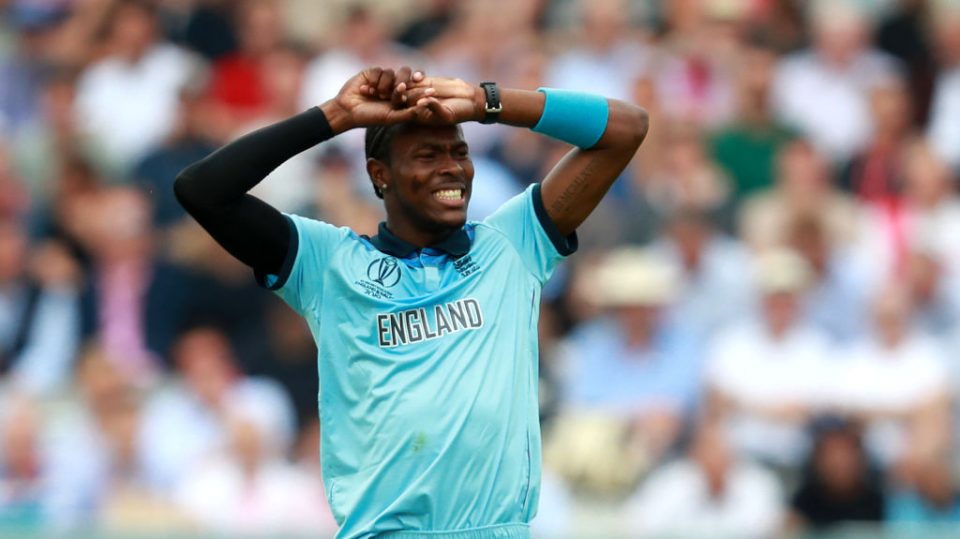 LONDON, ENGLAND - JUNE 25:  Jofra Archer of England looks on during the Group Stage match of the ICC Cricket World Cup 2019 between England and Australia at Lords on June 25, 2019 in London, England. (Photo by David Rogers/Getty Images)
