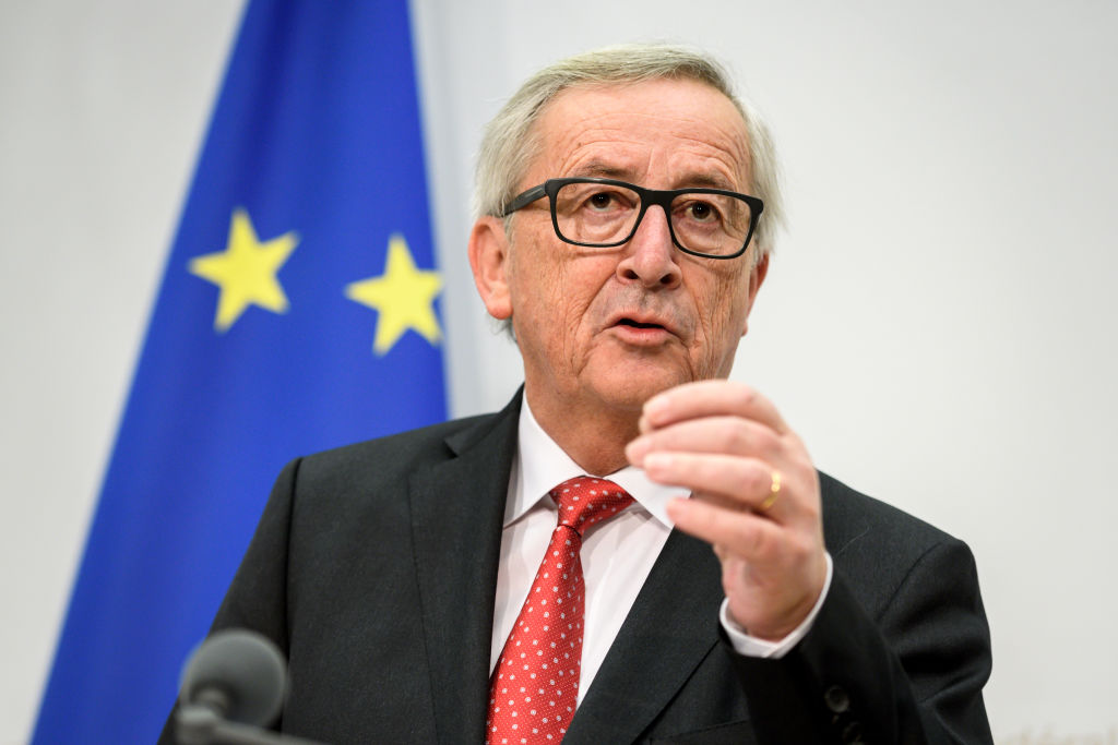European Commission President Jean Claude Juncker speaks during a joint press conference with Swiss President during his official visit focused on relation between Switzerland and EU on November 23, 2017 in Bern. / AFP PHOTO / Fabrice COFFRINI        (Photo credit should read FABRICE COFFRINI/AFP/Getty Images)