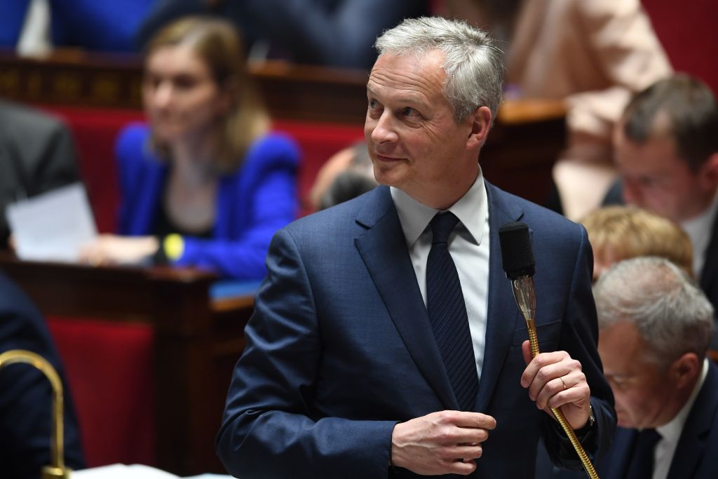 French Economy and Finance Minister Bruno Le Maire looks on as he prepares to speak during a session of questions to the government at the National Assembly in Paris on March 26, 2019. (Photo by ERIC FEFERBERG / AFP)        (Photo credit should read ERIC FEFERBERG/AFP/Getty Images)