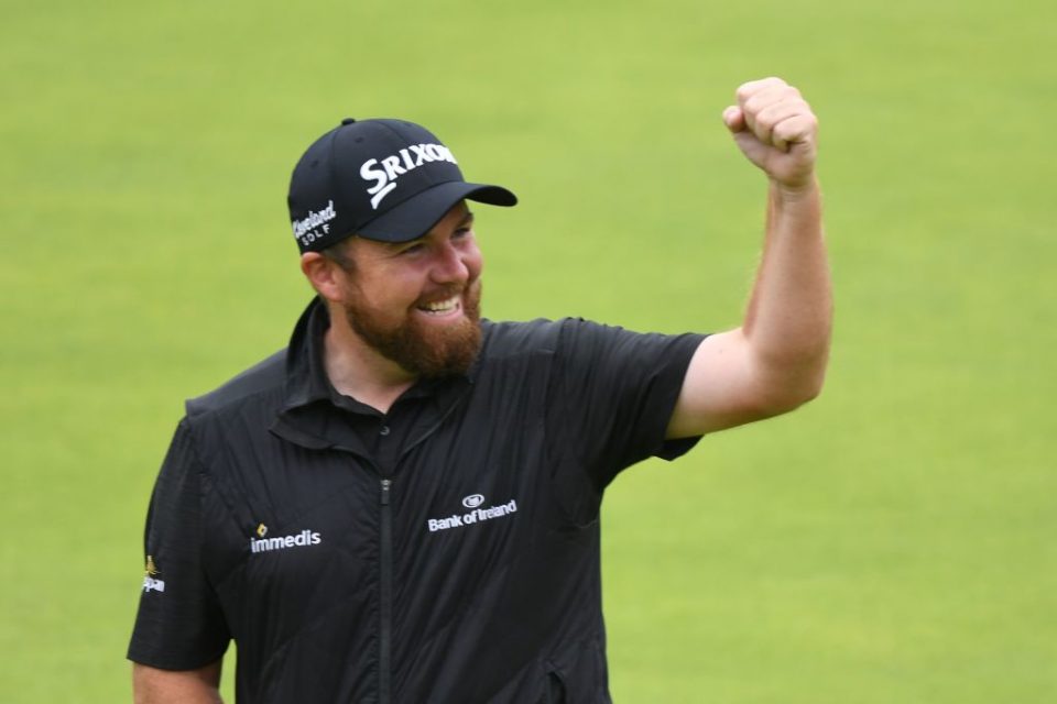 Ireland's Shane Lowry celebrates as he walks up the 18th fairway during the final round of the British Open golf Championships at Royal Portrush golf club in Northern Ireland on July 21, 2019. (Photo by Andy BUCHANAN / AFP) / RESTRICTED TO EDITORIAL USE        (Photo credit should read ANDY BUCHANAN/AFP/Getty Images)