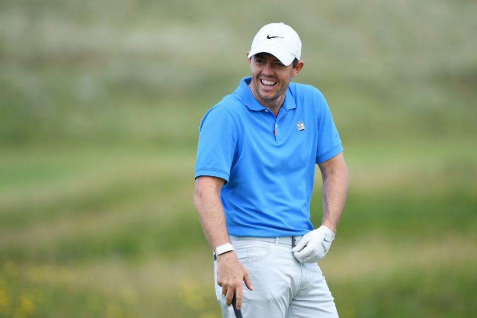 PORTRUSH, NORTHERN IRELAND - JULY 16: Rory McIlroy of Northern Ireland reacts on the range during a practice round prior to the 148th Open Championship held on the Dunluce Links at Royal Portrush Golf Club on July 16, 2019 in Portrush, United Kingdom. (Photo by Stuart Franklin/Getty Images)