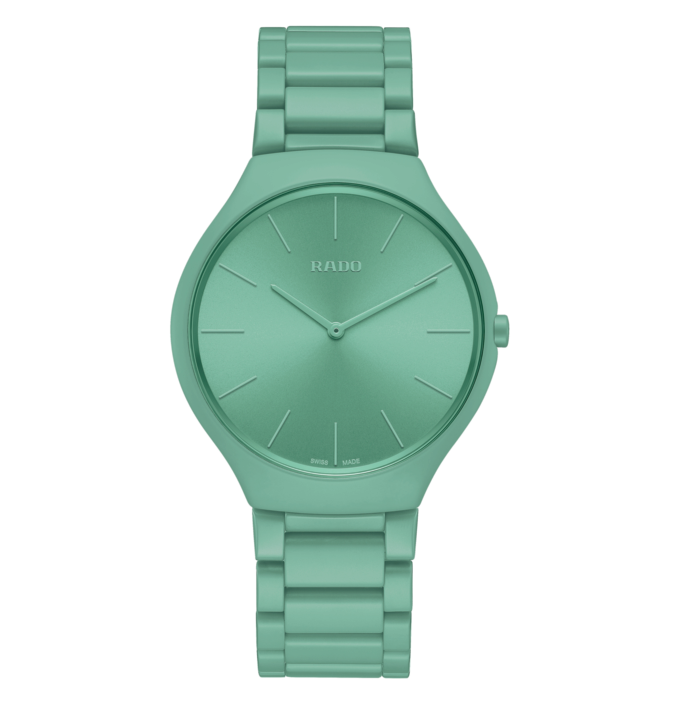 Rado Thinline ladies' watch, the colour of which was inspired by Le Corbusier's Architectural Polychromy