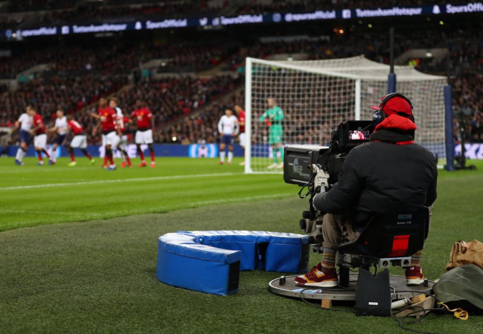 LONDON, ENGLAND - JANUARY 13: General view as a television tv camera films during the Premier League match between Tottenham Hotspur and Manchester United at Wembley Stadium on January 13, 2019 in London, United Kingdom. (Photo by Catherine Ivill/Getty Images)