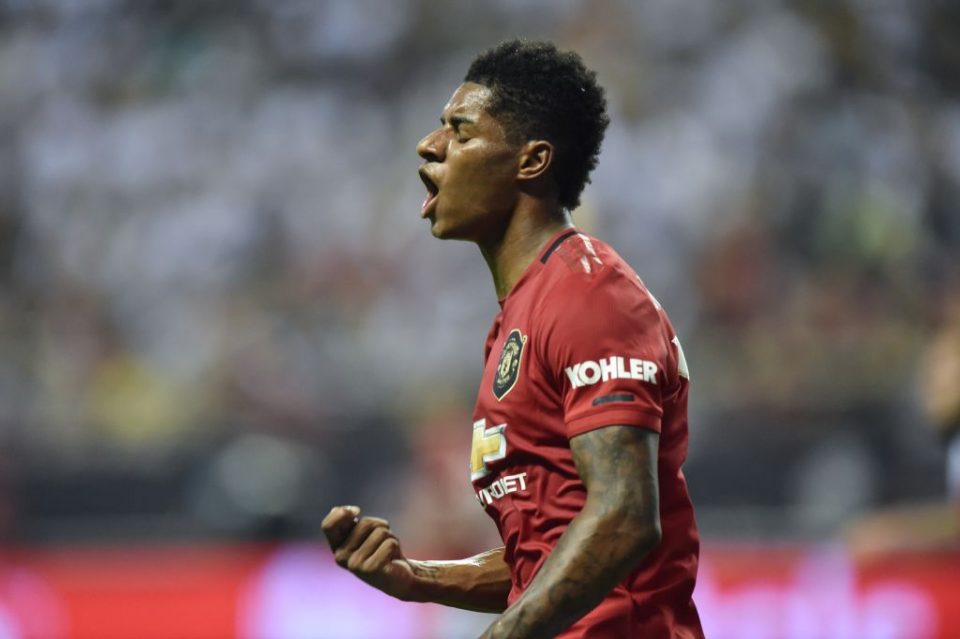 Manchester United's Marcus Rashford gestures during the International Champions Cup football tournament between English Premier League sides Manchester United and Tottenham at Hongkou Football Stadium in Shanghai, on July 25, 2019. (Photo by HECTOR RETAMAL / AFP)        (Photo credit should read HECTOR RETAMAL/AFP/Getty Images)