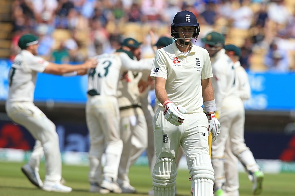 England's captain Joe Root walks back to the pavilion after losing his wicket for 28 during play on the fifth day of the first Ashes cricket Test match between England and Australia at Edgbaston in Birmingham, central England on August 5, 2019. (Photo by Lindsey Parnaby / AFP) / RESTRICTED TO EDITORIAL USE. NO ASSOCIATION WITH DIRECT COMPETITOR OF SPONSOR, PARTNER, OR SUPPLIER OF THE ECB        (Photo credit should read LINDSEY PARNABY/AFP/Getty Images)