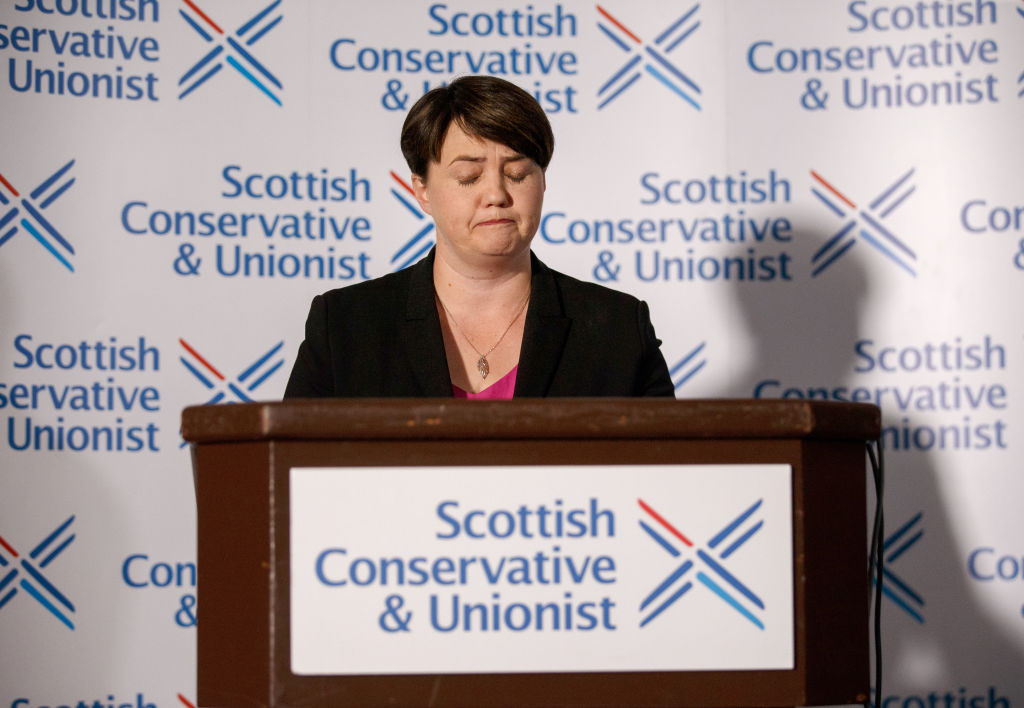EDINBURGH, SCOTLAND - AUGUST 29: Ruth Davidson addresses the media during her resignation speech at The Macdonald Hotel, Edinburgh on August 29, 2019 in Edinburgh, Scotland. (Photo by Robert Perry/Getty Images)