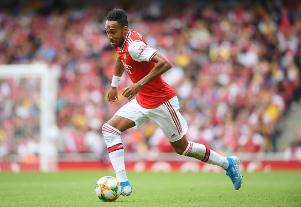 LONDON, ENGLAND - JULY 28: Pierre-Emerick Aubameyang of Arsenal in action during the Emirates Cup match between Arsenal and Olympique Lyonnais at the Emirates Stadium on July 28, 2019 in London, England. (Photo by Michael Regan/Getty Images)