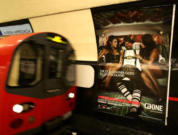LONDON - NOVEMBER 01: A poster featuring Snoop Dogg advertising tonight's MTV Europe music awards in Munich is seen at Charing Cross Underground Station on November 1, 2007 in London, England. (Photo by Chris Jackson/Getty Images)
