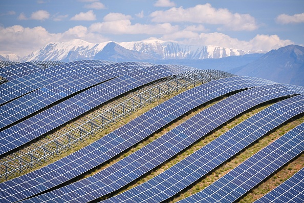 A general view shows the photovoltaic solar pannels at the power plant in La Colle des Mees, Alpes de Haute Provence, southeastern France, on April 17, 2019. - The 112,000 solar panels cover an area of 200 hectares with a total capacity of 100MW. (Photo by GERARD JULIEN / AFP)        (Photo credit should read GERARD JULIEN/AFP/Getty Images)