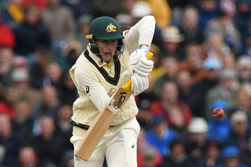 Australia's Marnus Labuschagne plays a shot on the first day of the fourth Ashes cricket Test match between England and Australia at Old Trafford in Manchester, north-west England on September 4, 2019. (Photo by Paul ELLIS / AFP) / RESTRICTED TO EDITORIAL USE. NO ASSOCIATION WITH DIRECT COMPETITOR OF SPONSOR, PARTNER, OR SUPPLIER OF THE ECB        (Photo credit should read PAUL ELLIS/AFP/Getty Images)