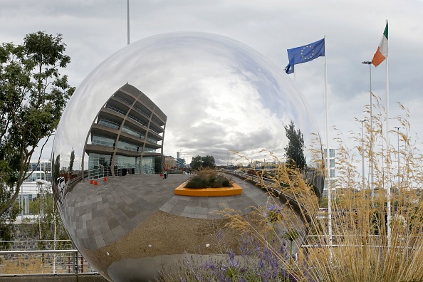 Dublin Port company offices are reflected in a stainless steel sphere outside the building in Ireland where Ireland's Taoiseach, prime minister, Leo Varadkar visited on September 8, 2019, to view Brexit infrastructure and facilities. (Photo by Paul Faith / AFP)        (Photo credit should read PAUL FAITH/AFP/Getty Images)
