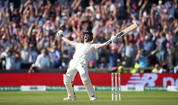 LEEDS, ENGLAND - AUGUST 25: Ben Stokes of England celebrates hitting the winning runs to win the 3rd Specsavers Ashes Test match between England and Australia at Headingley on August 25, 2019 in Leeds, England. (Photo by Gareth Copley/Getty Images)