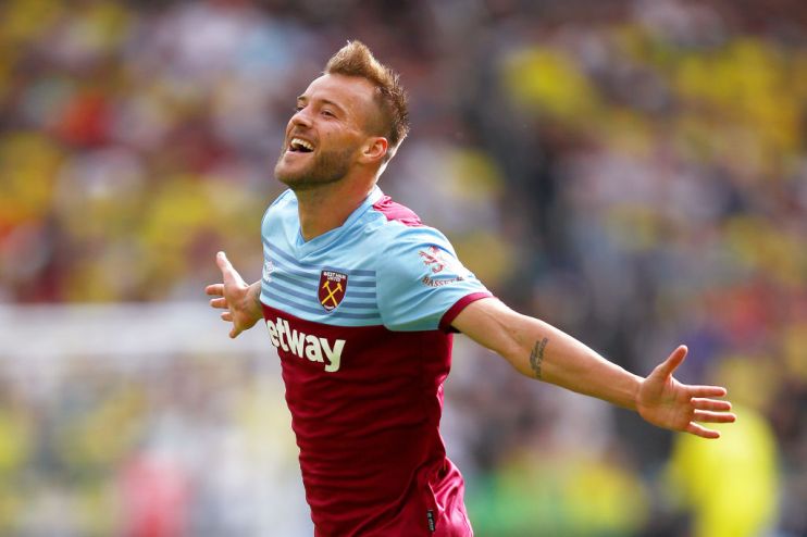 LONDON, ENGLAND - AUGUST 31: Andriy Yarmolenko of West Ham United celebrates after scoring his team's second goal during the Premier League match between West Ham United and Norwich City at London Stadium on August 31, 2019 in London, United Kingdom. (Photo by Julian Finney/Getty Images)