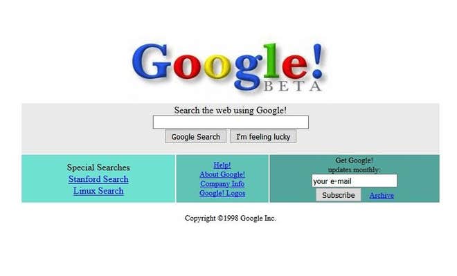 Google homepage in 1999