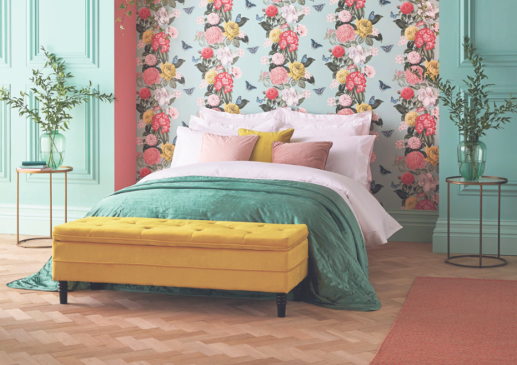 The Bloomsbury wallpaper in 'neo mint' has been chosen as Graham & Brown's wallpaper of the year. 