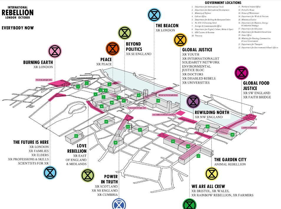 Extinction Rebellion London protests map