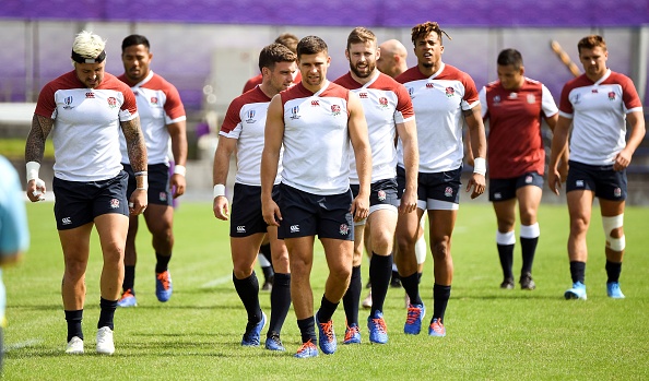 England's  players take part in a  training session in Tokyo on October 1, 2019, during the Japan 2019 Rugby World Cup. (Photo by William WEST / AFP)        (Photo credit should read WILLIAM WEST/AFP/Getty Images)