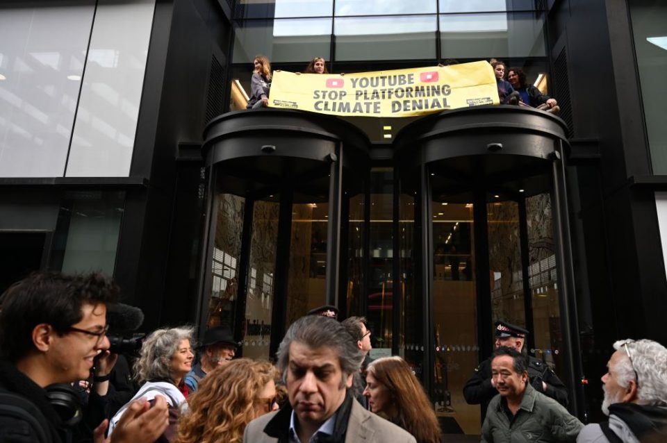 Extinction Rebellion protests continued outside Youtube's London HQ yesterday