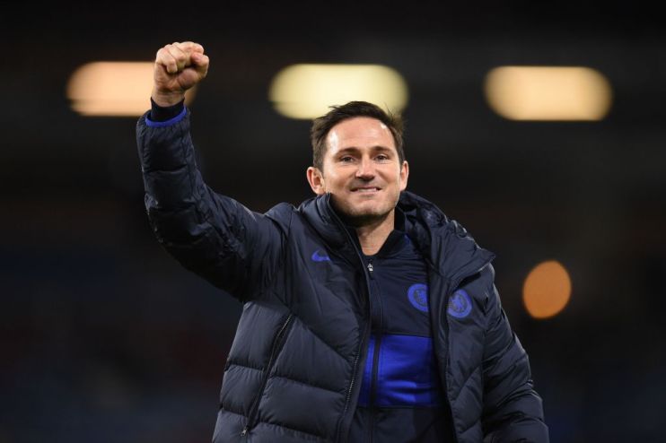 Chelsea's English head coach Frank Lampard celebrates victory at the end of the English Premier League football match between Burnley and Chelsea at Turf Moor in Burnley, north west England on October 26, 2019. (Photo by Oli SCARFF / AFP) / RESTRICTED TO EDITORIAL USE. No use with unauthorized audio, video, data, fixture lists, club/league logos or 'live' services. Online in-match use limited to 120 images. An additional 40 images may be used in extra time. No video emulation. Social media in-match use limited to 120 images. An additional 40 images may be used in extra time. No use in betting publications, games or single club/league/player publications. / (Photo by OLI SCARFF/AFP via Getty Images)