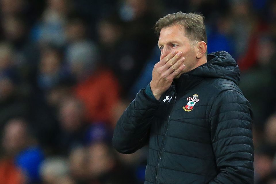 Southampton's Austrian manager Ralph Hasenhuttl reacts during the English League Cup fourth round football match between Manchester City and Southampton at the Etihad Stadium in Manchester, north west England, on October 29, 2019. (Photo by Lindsey Parnaby / AFP) / RESTRICTED TO EDITORIAL USE. No use with unauthorized audio, video, data, fixture lists, club/league logos or 'live' services. Online in-match use limited to 75 images, no video emulation. No use in betting, games or single club/league/player publications. /  (Photo by LINDSEY PARNABY/AFP via Getty Images)