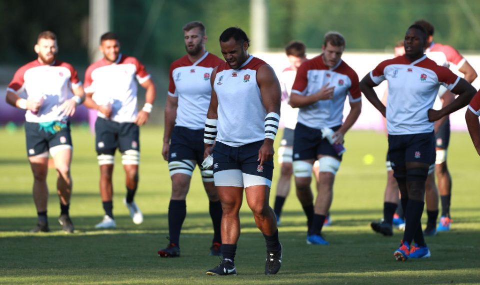 BEPPU, JAPAN - OCTOBER 16:  Billy Vunipola walks with fellow forwards during the England training session held at Jissoji Ground on October 16, 2019 in Beppu, Japan. (Photo by David Rogers/Getty Images)