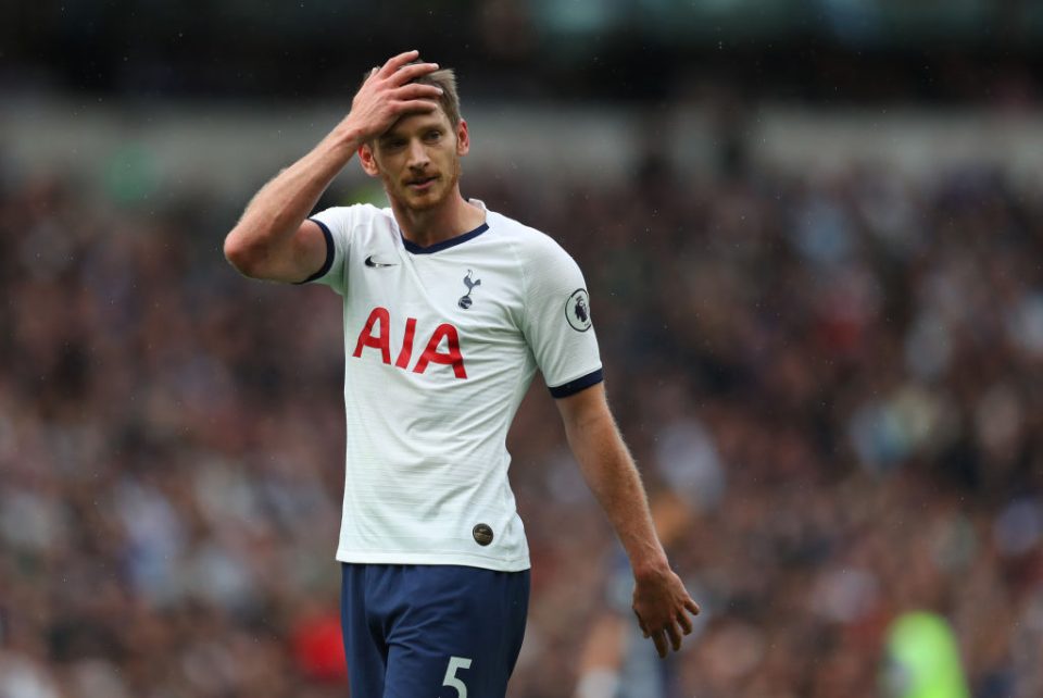 LONDON, ENGLAND - OCTOBER 19: Jan Vertonghen of Tottenham Hotspur reacts during the Premier League match between Tottenham Hotspur and Watford FC at Tottenham Hotspur Stadium on October 19, 2019 in London, United Kingdom. (Photo by Catherine Ivill/Getty Images)