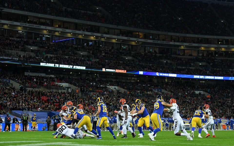 LONDON, ENGLAND - OCTOBER 27: A general view of play during the NFL game between Cincinnati Bengals and Los Angeles Rams at Wembley Stadium on October 27, 2019 in London, England. (Photo by Alex Davidson/Getty Images)