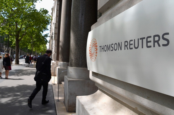 PARIS, FRANCE - MAY 05: The corporate logo of Thomson Reuters is seen on May 5, 2014 in Paris, France. (Photo by Pascal Le Segretain/Getty Images)