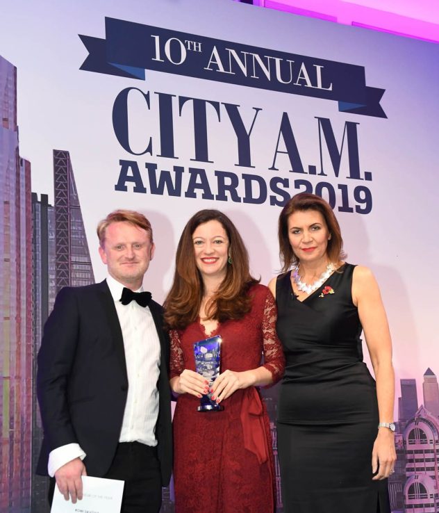 City A.M.'s Entrepreneur of the Year 2019 award going to PensionBee CEO Romi Savova.