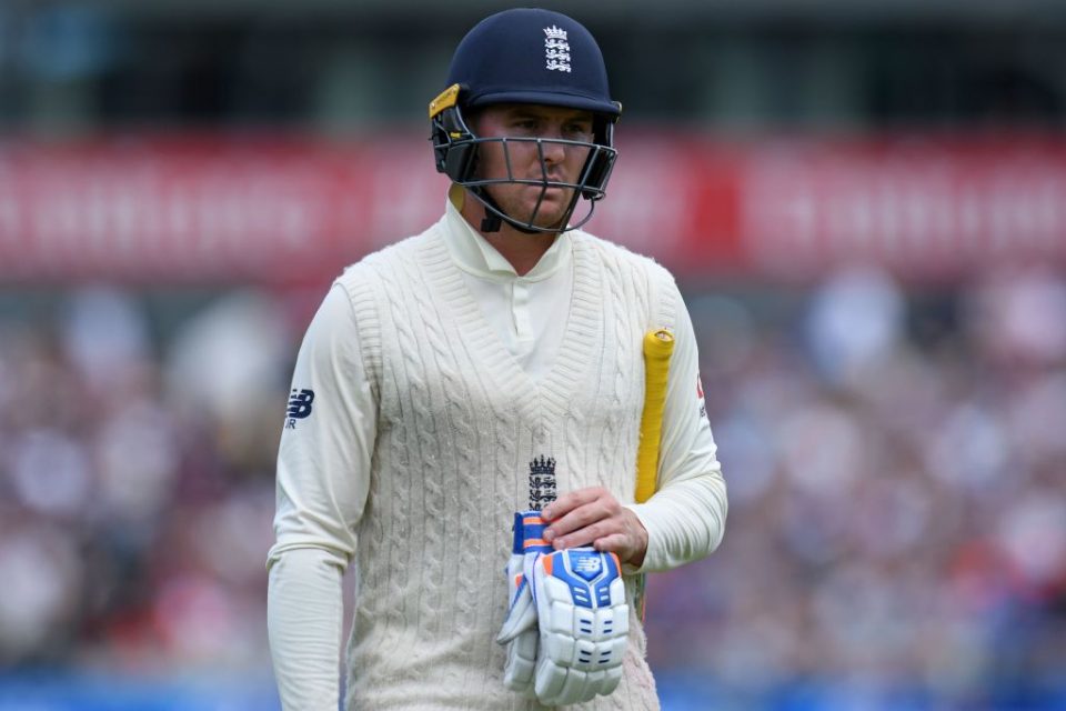 England's Jason Roy reacts as he walks back to the pavilion after losing his wicket for 31 during play on the fifth day of the fourth Ashes cricket Test match between England and Australia at Old Trafford in Manchester, north-west England on September 8, 2019. (Photo by Oli SCARFF / AFP) / RESTRICTED TO EDITORIAL USE. NO ASSOCIATION WITH DIRECT COMPETITOR OF SPONSOR, PARTNER, OR SUPPLIER OF THE ECB        (Photo credit should read OLI SCARFF/AFP via Getty Images)