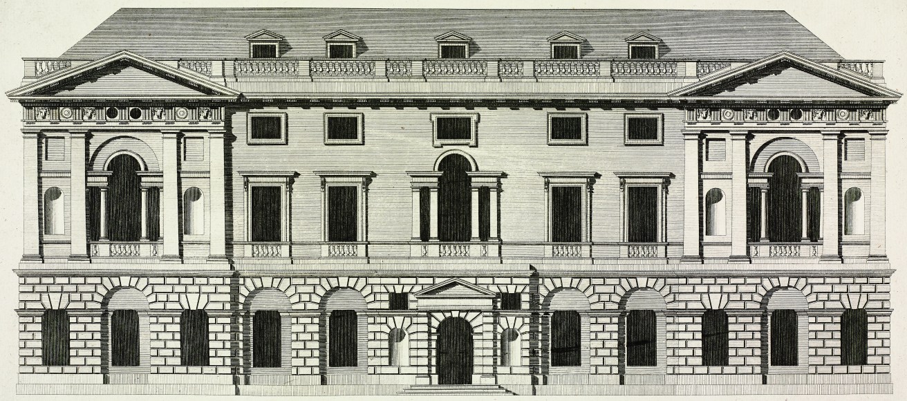 North facade of Spencer House, London, United Kingdom, Architect John Vardy, engraving by Darly from a drawing by Gandon, from Vitruvius Britannicus or The British Architect, containing plans, elevations and sections of the regular buildings both public and private in Great Britain, Volume IV, by John Woolfe and James Gandon, 1767. (Photo by Icas94 / De Agostini via Getty Images)