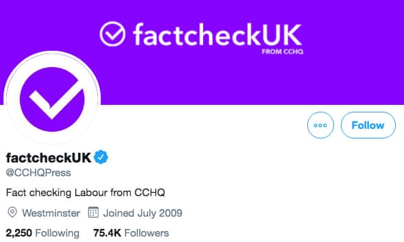 The Tory party renamed its Twitter account 'factcheckUK' last night