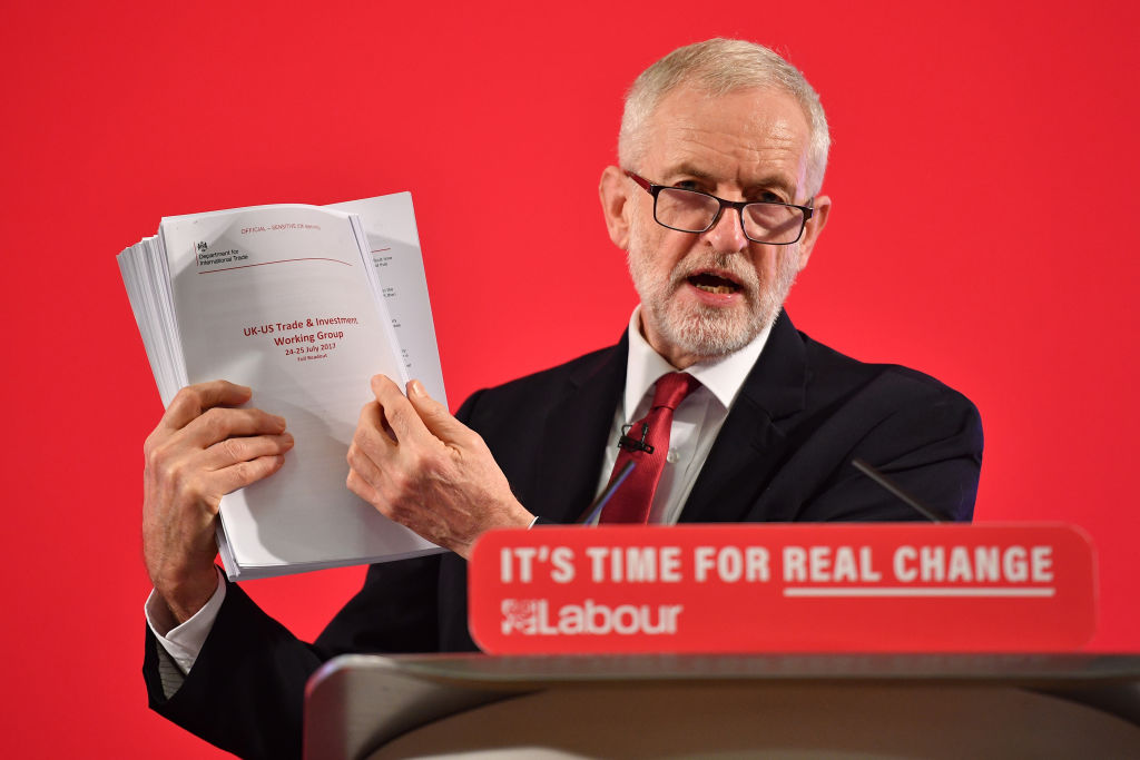 Jeremy Corbyn claimed a 451-page document proved the NHS in on the table in trade talks