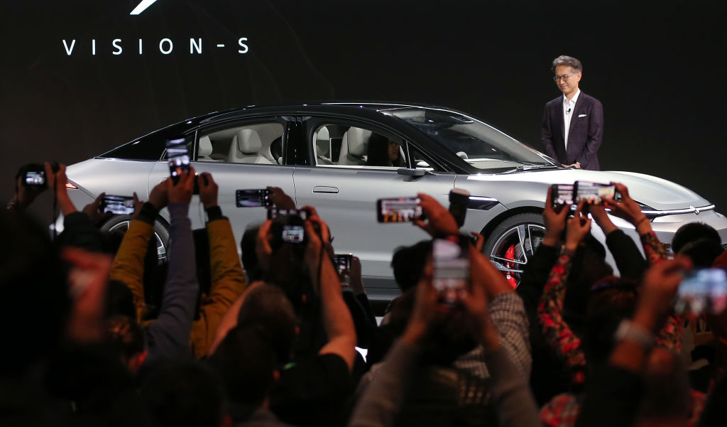 Sony's president unveils the tech firm's concept car in Las Vegas