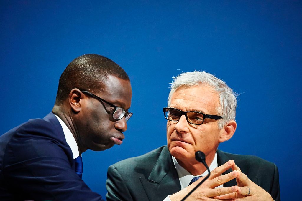 CEO Tidjane Thiam (left) and chairman Urs Rohner attend Credit Suisse's annual shareholders' meeting in 2017