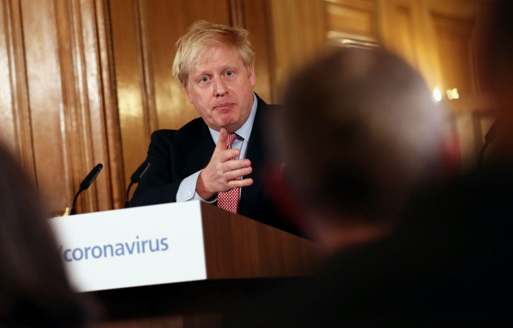 British Prime Minister Boris Johnson holds a news conference addressing the government's response to the coronavirus outbreak