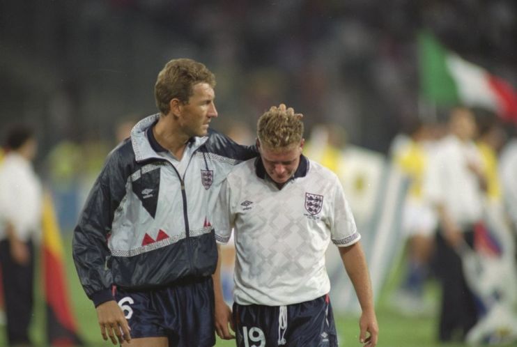Terry Butcher and Paul Gascoigne of England