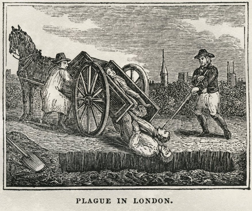 PEFE31 Plague in London, 1665-66, Illustration from the Book, Historical Cabinet, L.H. Young Publisher, New Haven, 1834