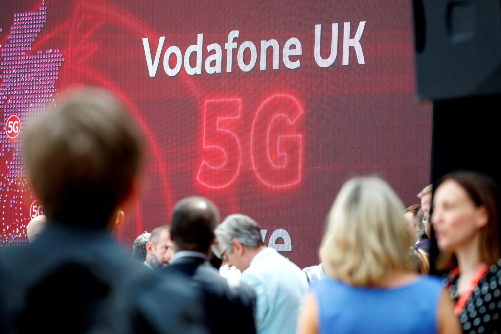 The 5G logo is pictured during the launch of Vodafone UK's 5G mobile data network in London last July.