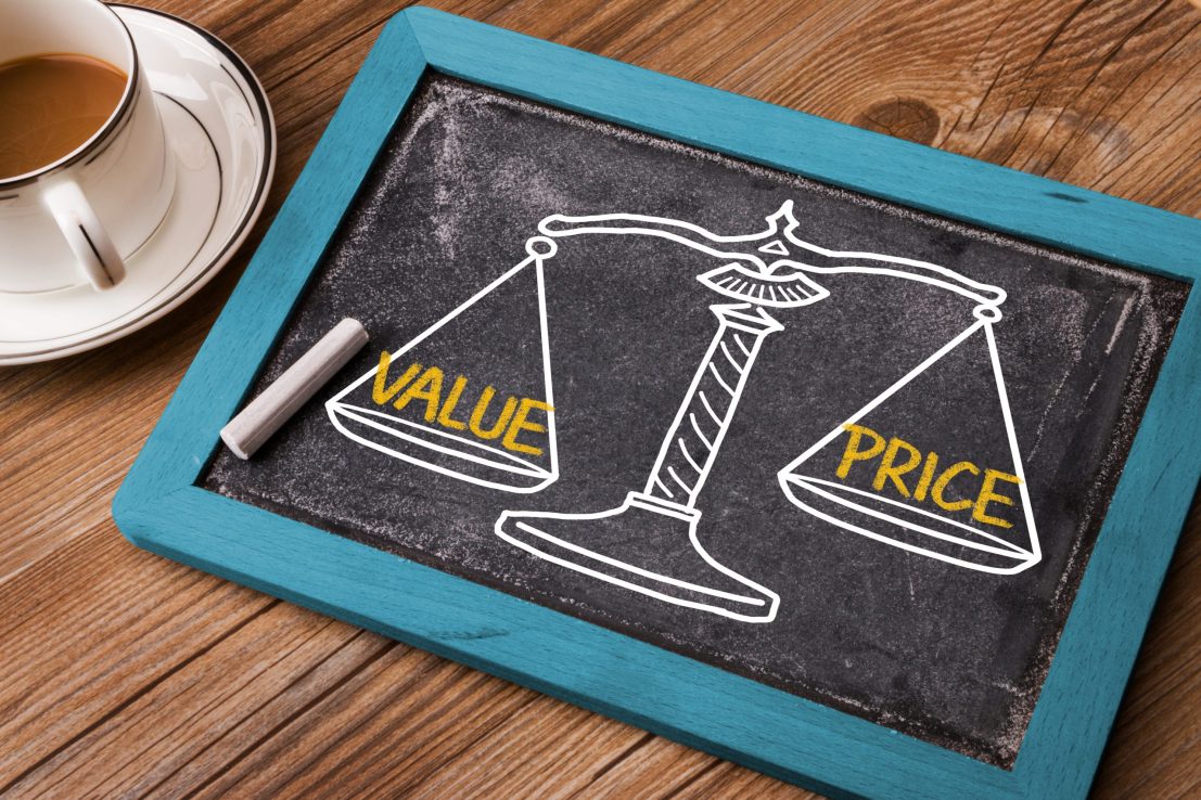 value price concept on balance scale