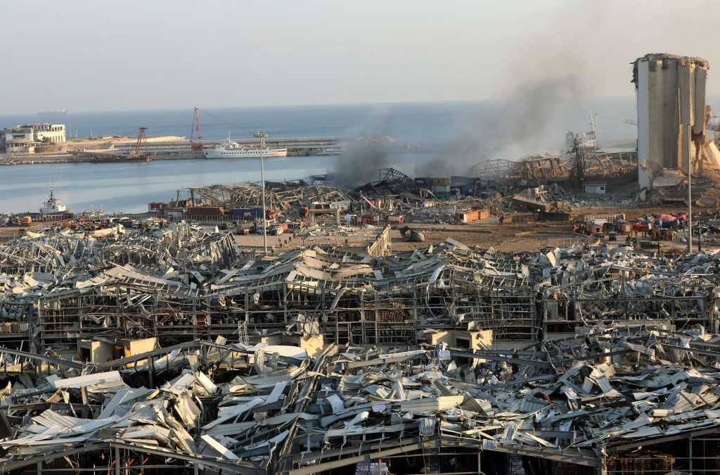 The aftermath of yesterday's blast is seen at the port of Lebanon's capital Beirut
