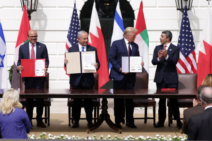 Donald Trump hailed the &ldquo;dawn of the new Middle East&rdquo; at the White House this afternoon as Bahrain and the UAE signed historic deals with Israel.