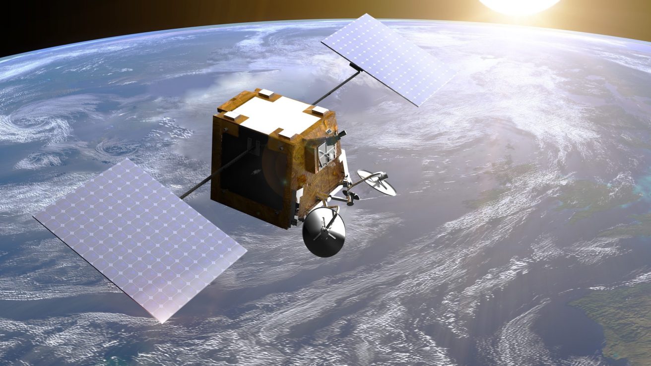 A CGI image of a OneWeb satellite. (Credit: OneWeb)